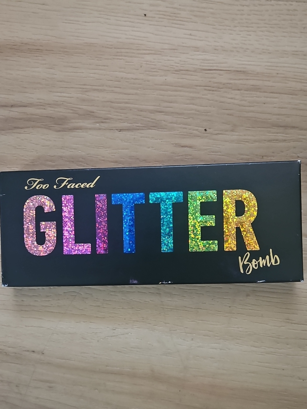 Too Faced GLITTER Bomb Palette with Holographic Rainbow Lettering